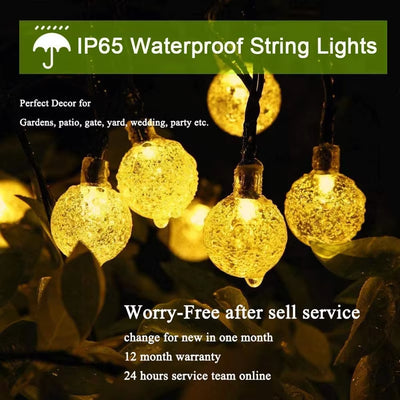 LED Solar String Lights Outdoor 60 Leds Waterproof Crystal Globe Lights with 8 Modes Garden Light for Patio Party Tree Decor