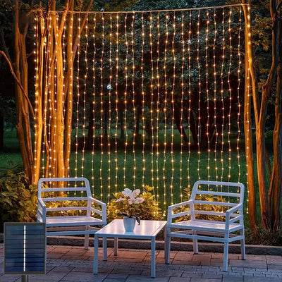 Outdoor LED Solar Powered Curtain Lamp 8 Modes Fairy Copper Wire String Light for Christmas Home Garden Wedding Party Decoration